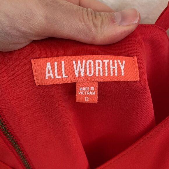 All Worthy Hunter McGrady Chiffon Dress with Lace Insets in Lollipop Red Size 12 - Picture 5 of 9